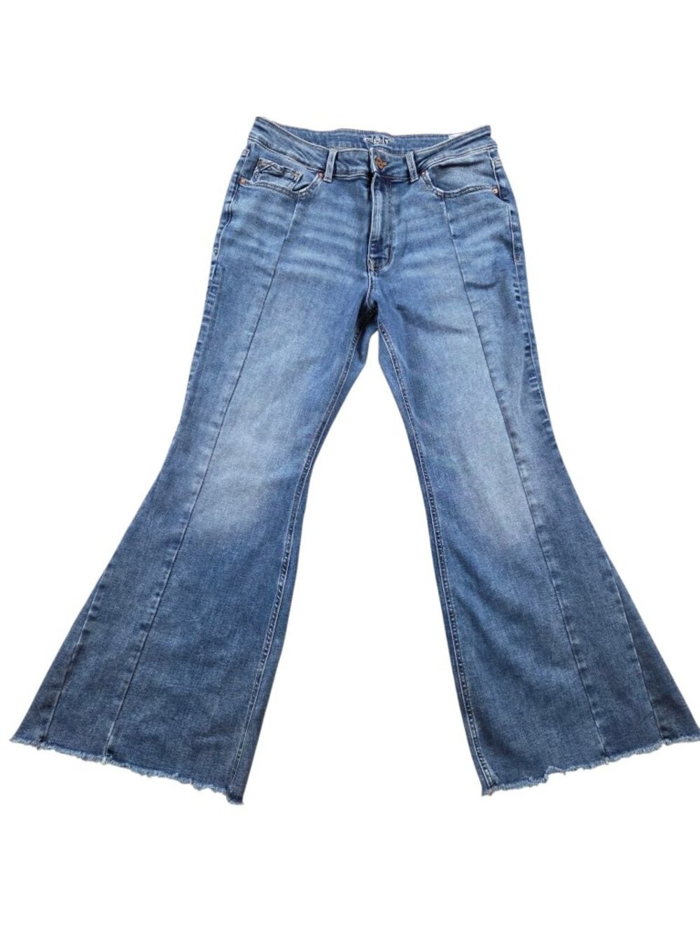 Edgely Jeans Womens 16 Short Blue High Flare Distressed Denim